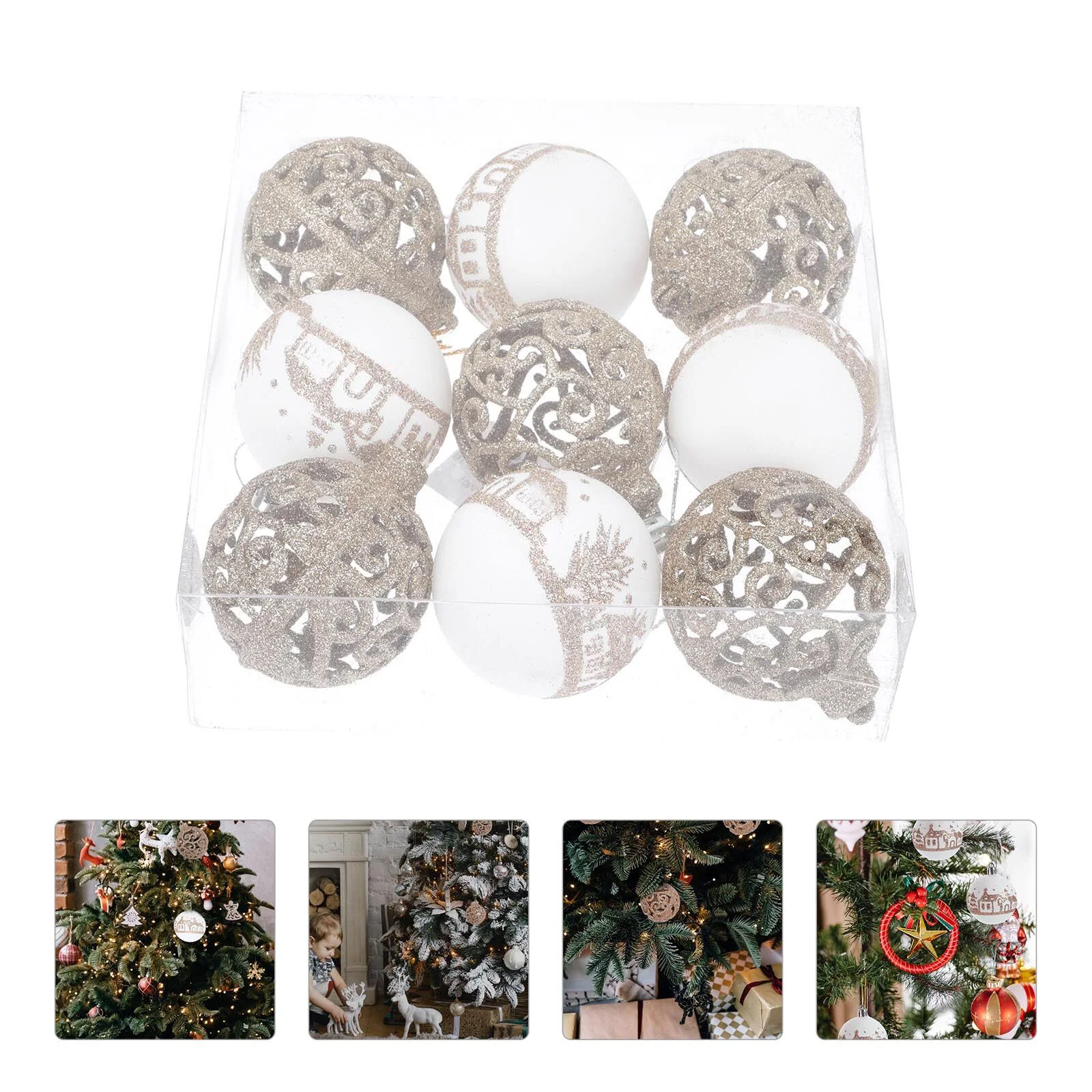 

9 Pcs Plastic Ball Xmas Pendant Mini Christmas Tree Hanging Decor Scene Themed Ornament Wreath