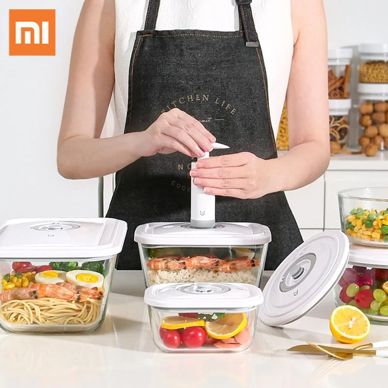 

Xiaomi BUD Vacuum Container with Pump Storage Fresh Keeping Box Square Transparent Grass Kitchen Refrigerator Food Vacuum Sealer