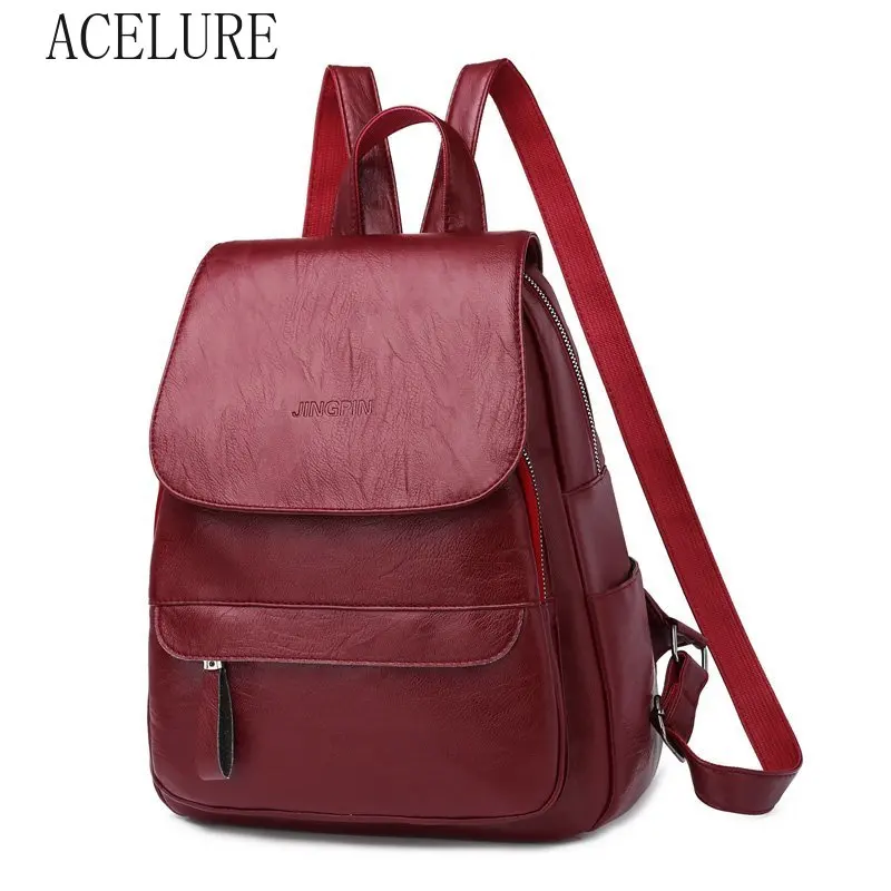 

ACELURE Autumn and Winter Style Backpack Women's Solid PU Leather Fashion BackpackS Casual Large-capacity Women's School Bags