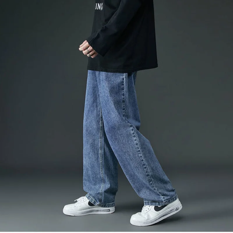 DEEPTOWN Classic Casual Jeans Korean Style for Men Blue Black Loose Youth Fashion Trousers Male Men's Clothing Spring and Autumn