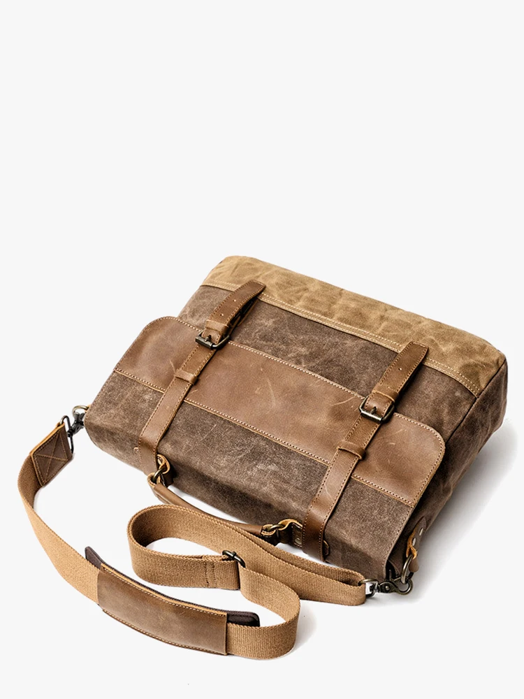 Vintage oil wax canvas genuine leather men's briefcase business casual work handbag outdoor trave lawyer laptop messenger bags