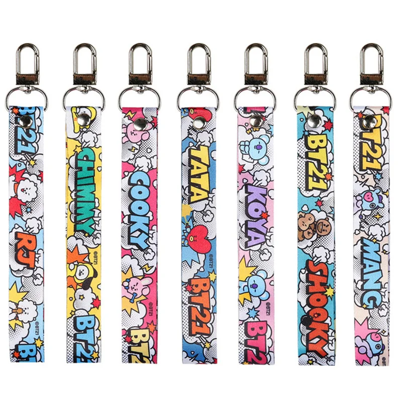 

Kawaii BT21 New Phone Bag Card Holder Keychain Lanyard Anime Cute Cartoon Ornament Hanging Neck Pendant Birthday Gift