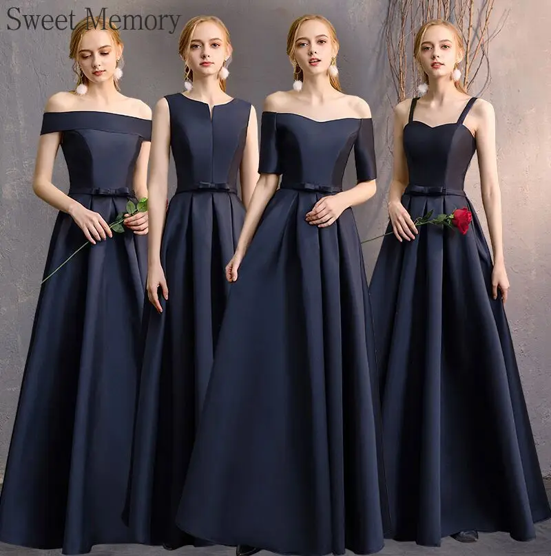 D4101 Темно-синие атласные платья на заказ для особых случаев 2025 Макси Vestidos