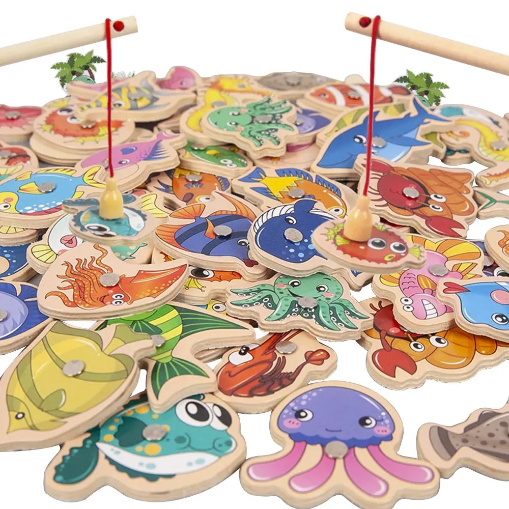 

Grasping Children Puzzle Fun Wooden Toys Fishing Game Early Educational Marine Life Cognition