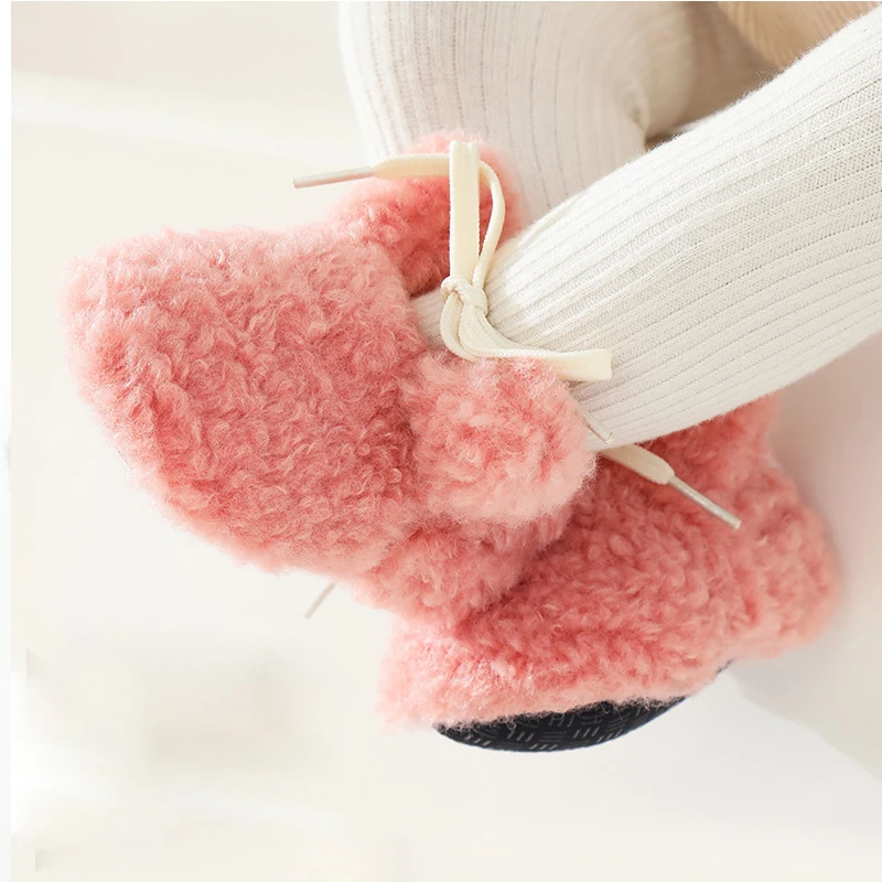 

Детская зимняя обувь, ботинки для маленьких девочек и мальчиков, обувь для малышей, обувь для первых шагов, кролик, нескользящая Флисовая те...