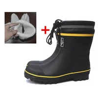 black winter rubber safety fishing boots men steel toe steel sole rain boots anti stabbing gumboots and anti smashing galoshes