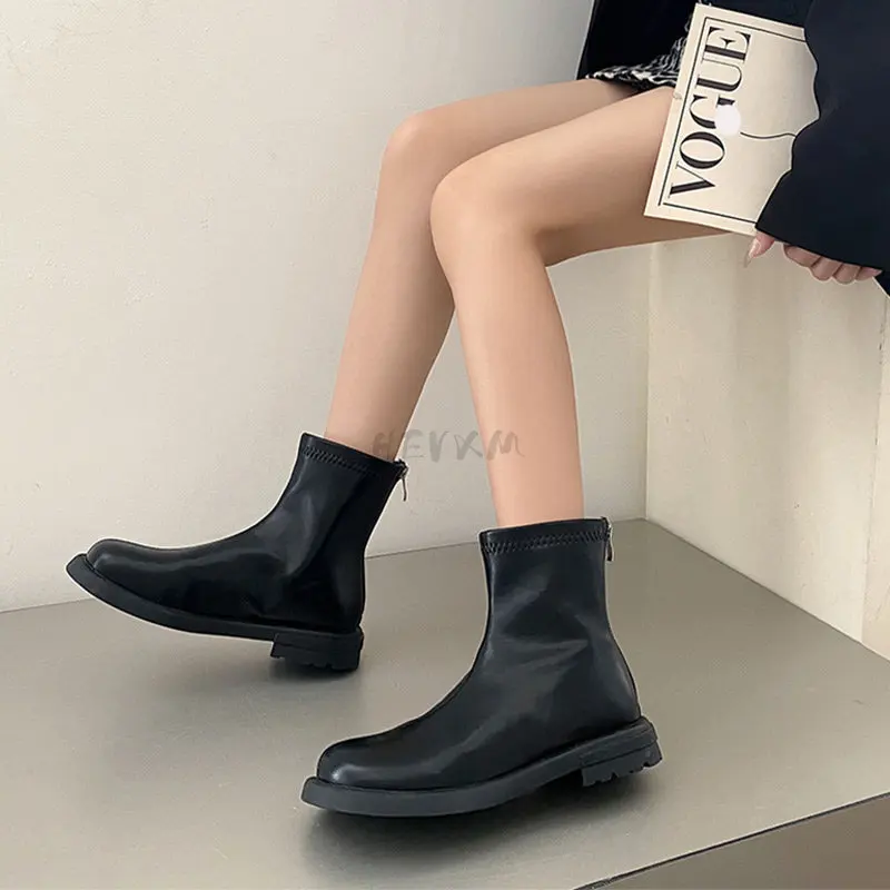 

Women’s Autumn Ankle Boots PU Leather Retro Platform Zipper British Waterproof Female Boots Fashion Casual Ladies Shoe 2022 New