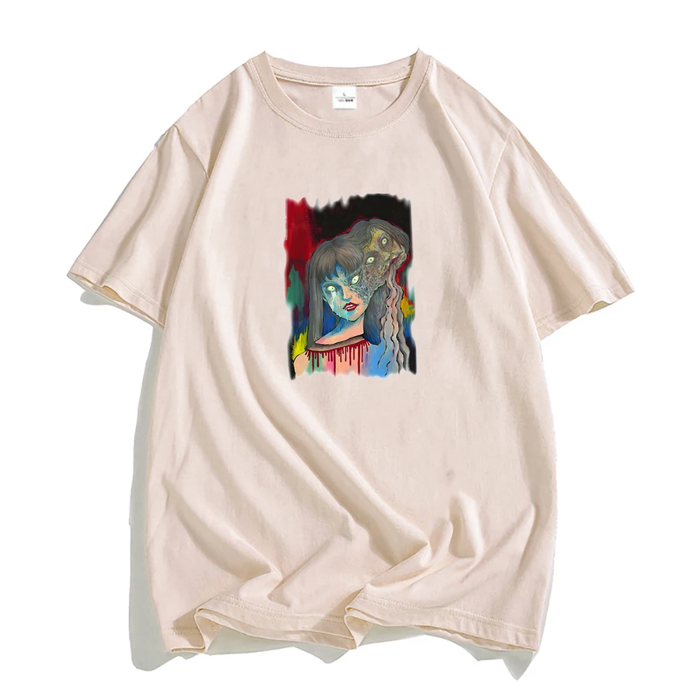 

Junji Ito Maniac Scary Ghost-faced Woman Aesthetic T-shirts MEN 100% Cotton Tshirts Fashion T Shirts Gothic Aldult Handsome Soft