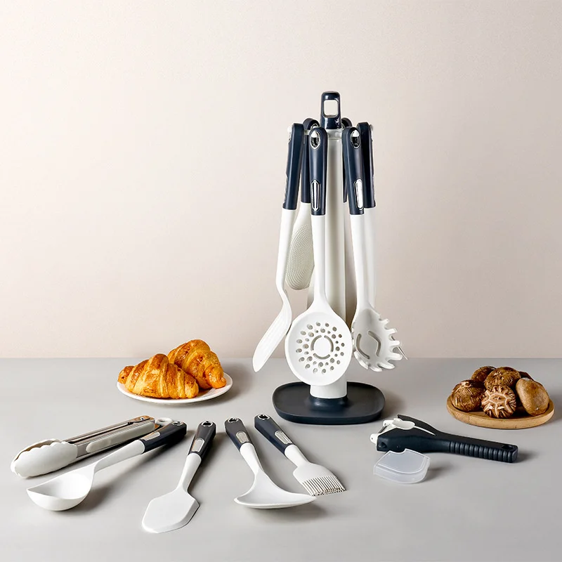 

12pcs/set Kitchenware Rack Hanger with PP Handle Silicone Kitchenware Cooking Spatula Frying Spatula Soup Spoon Spatula