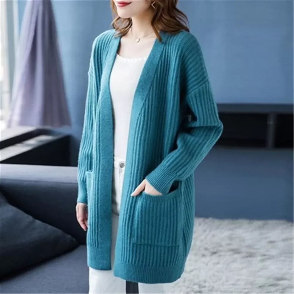 

2020 Spring Female Cardigans Long Sleeve Casual Knitted Sweater Coat Korean Style Cardigans Red Blue PZ3521