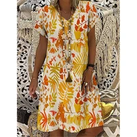 womens a line dress knee length dress short sleeve floral summer v neck casual loose dress