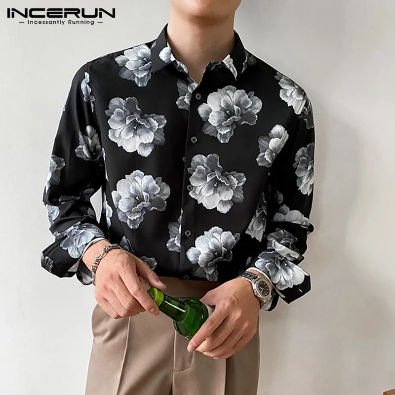 

Korean Style New Mens Floral Pattern Printed Shirts Casual Streetwear Male All-match Long Sleeved Blouse S-5XL INCERUN Tops 2023