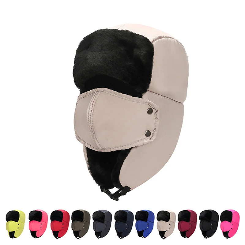 

Men Winter Warm Earflap Hats Cap Scarf Women's Hat Trooper Snow Outdoor Ski Hat With Fack Mask Protection Windproof Lei Feng Cap