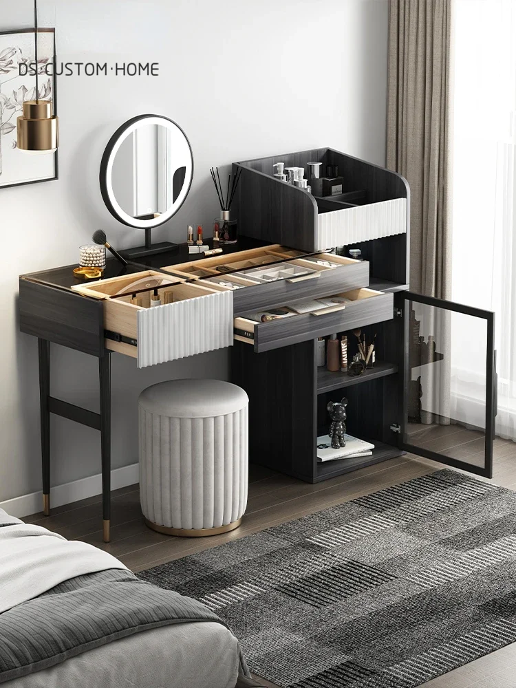 

Dressing Table Glass Light Luxury High-Grade Bedroom Modern Minimalist Stone Plate Makeup Table Small Apartment Storage