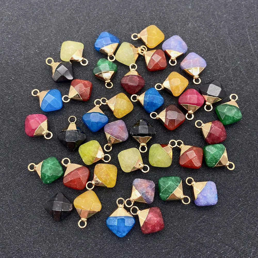 

Natural Stone Pendants Charms for Jewelry Making DIY Necklace Bracelet Earrings Faceted Rhombus Pendants Supplies 8 Colors 5pcs