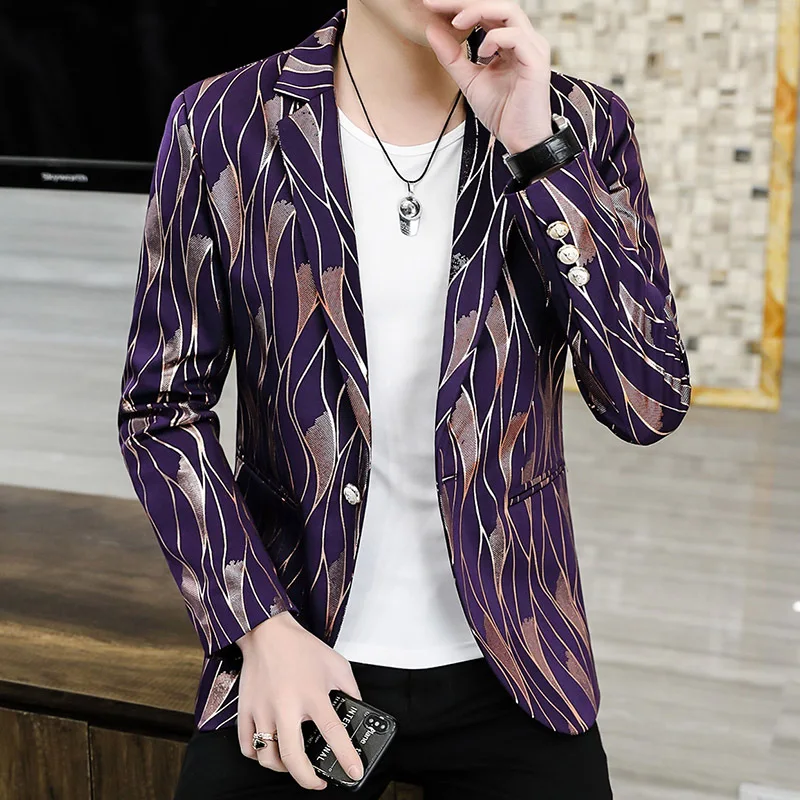 

HOHO2022 Men's New Printed Suit Slim Fit Trendy Youth Casual British blazers