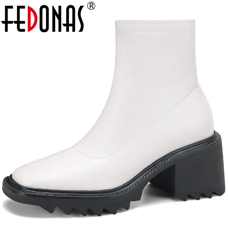 

FEDONAS Thick Heels Ankle Boots For Women Autumn Winter Mature Concise Office Ladies Casual Platforms Shoes Woman New Arrival