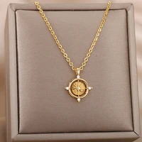 retro compass geometric pendant necklaces for women goth aesthetic zircon charms choker necklace stainless steel jewelry gifts