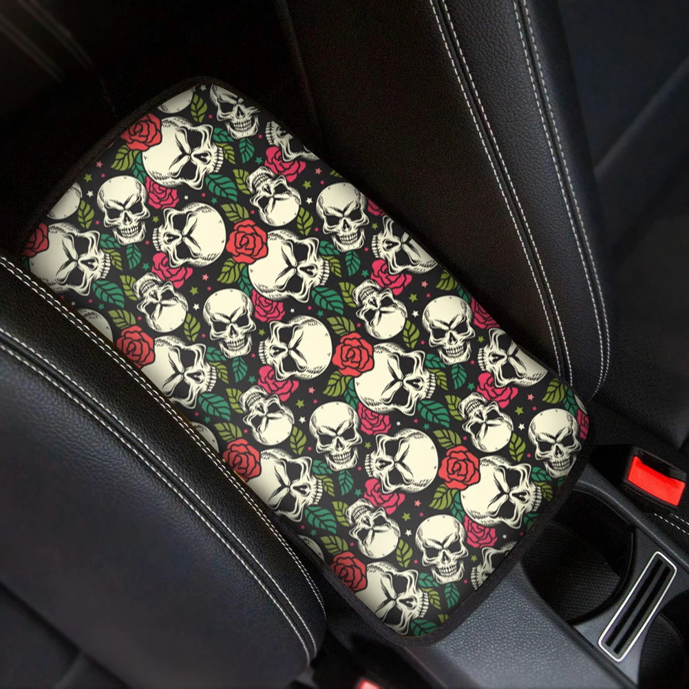 

Classic Sugar Skull Design Washable Car Center Cover Protector for Car Durable Car Armrest Cover Soft Car Center Cover Set of 2