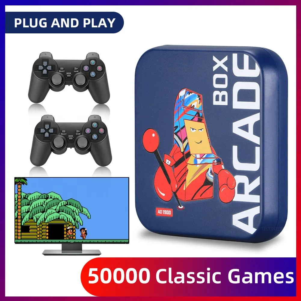 Consola de juegos Arcade, mando inalámbrico para PSP/PS1/DC/emí/NEOGEO, clásico, Retro, 50000 juegos, pantalla 4KHD en Monitor de proyector
