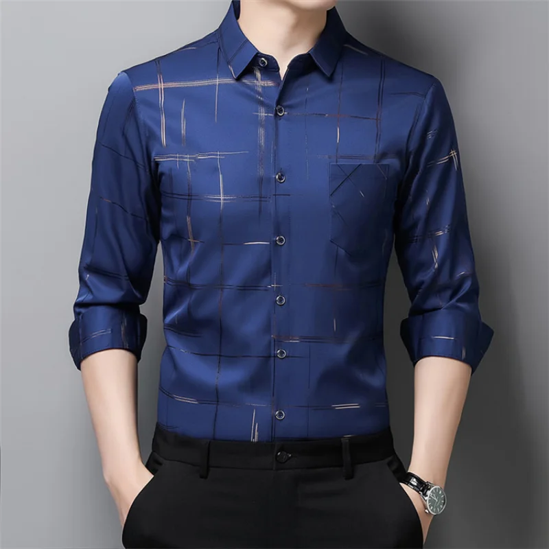 Plaid Camisa Masculina Blusas Shirts for Men Clothing Ropa Camisas De Hombre Chemise Homme Roupas Masculinas Vintage Blusas