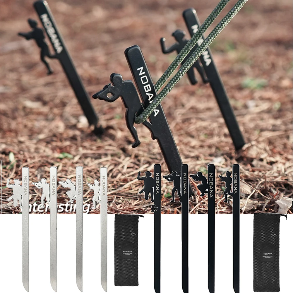 

4pcs Camping Tent Stakes Peg Character Design Tent Nail Camping Stakes Stainless Steel Windproof Outdoor Trip Supplies