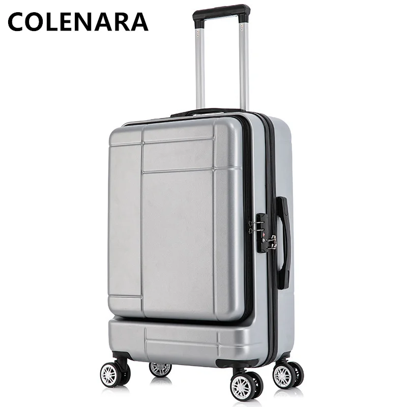 COLENARA Suitcase New Business Trolley Case Front Open Cover Can Store Laptop Boarding Box Girls with Wheels Rolling Luggage