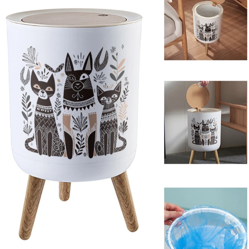 

2/7L Trash Can with Lid Desk Dustbin with Press Button High Foot Rubbish Bathroom Bedroom Garbage Can Bedroom Kitchen Garbage