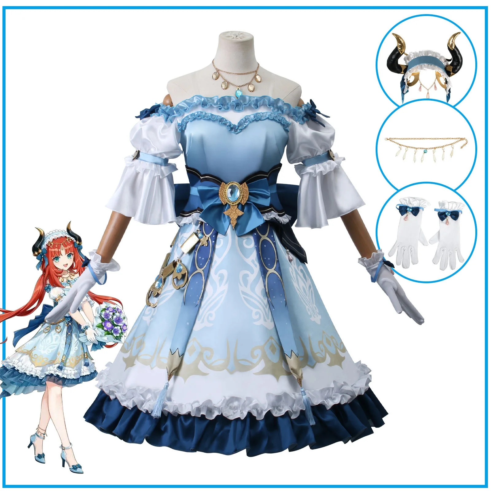 

Nilou Cosplay Costume Genshin Impact Cosplay Costume Lolita Girls Daily Wear Blue Dress Maid Carnival Uniform Party Women Dress