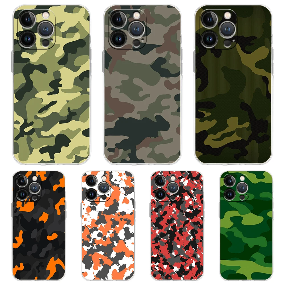 

Camouflage Camo Transparent Phone Case Cover for iPhone 14 13 12 11 Pro Max X XR 8 7 Plus SE 2020 XS Max Silicone Soft Shell Bag