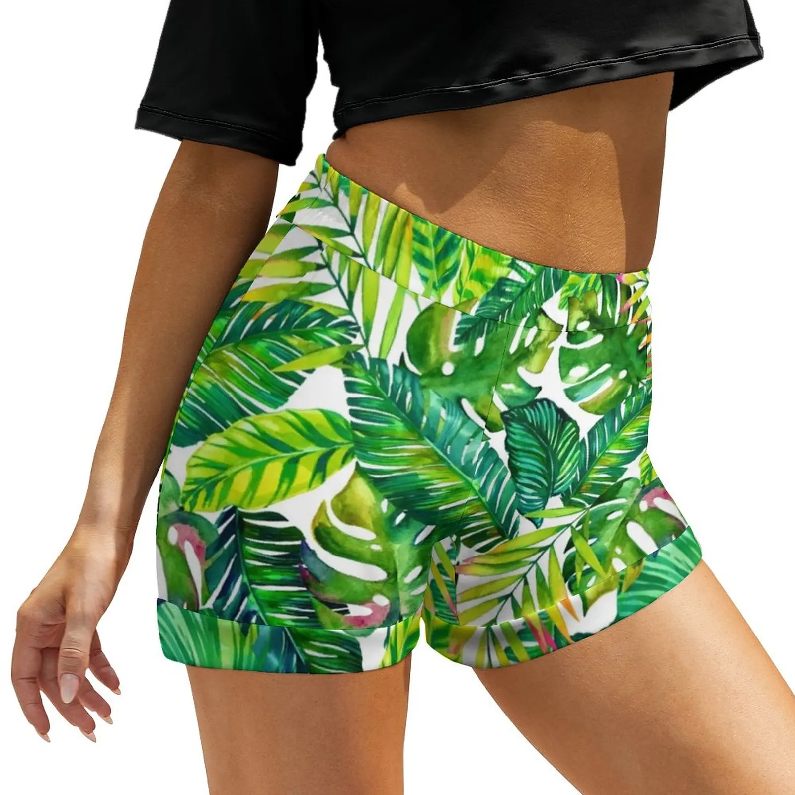 

Tropical Print Shorts Banana Leaves Oversized Street Style Shorts Trendy Short Pants Women Graphic Bottoms