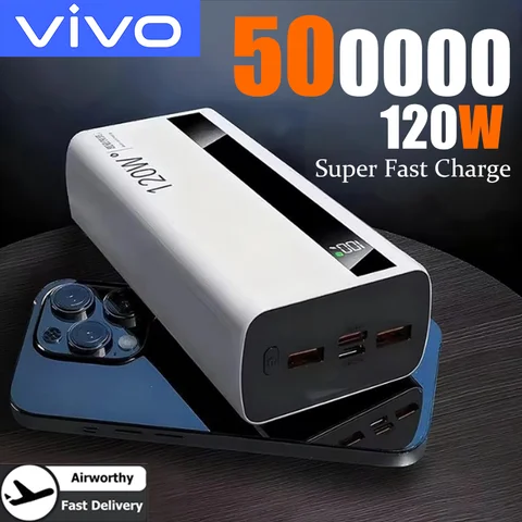 VIVO 120 Вт 500000 мАч Power Bank высокой емкости с супер быстрой зарядкой Портативный внешний аккумулятор PowerBank для iphone Samsung 2026 Новый