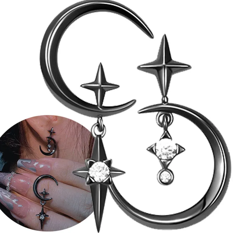 

Cool Zircon Moon Star Earrings Hot Girl Asymmetri Crystal Stars Earing Korean Fashion for Women Punk Jewelry