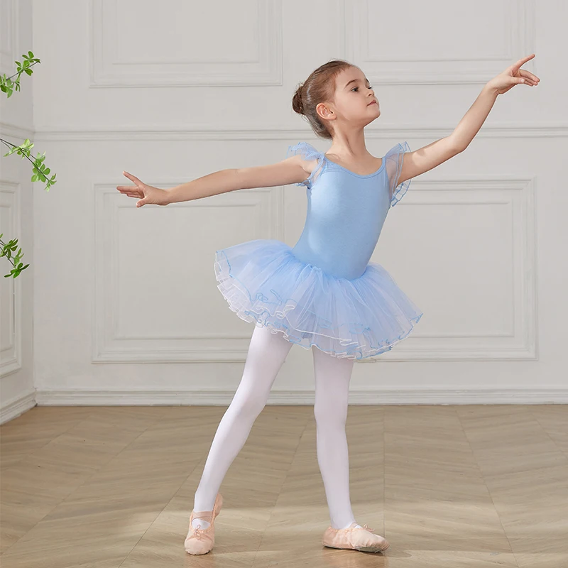 AOQUNFS Kids Girls Ballet Dress Short Sleeve Back Ballet Tutu Dance Custome Gymnastics Leotard Dress For Girls Skirt Dancewear