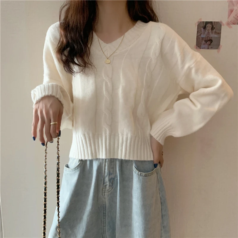 

WW0943 The new fashion all-match loose and thin short knit sweater top