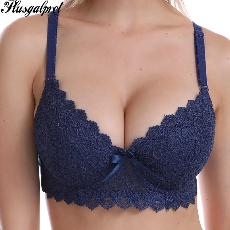 Plusgalpret Push Up Padded Bras for Women Lace Emboridery Plus Size Bra Add Two Cup Underwire Brassiere 38 40 42 44 B C cup