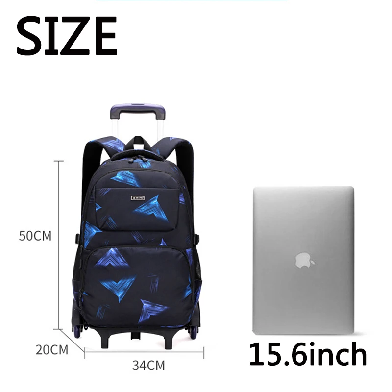 School Bag for Kid Waterproof Detachable Backpack with Wheels Trolley Schoolbag Luggage Rolling Backpack Mochilas Back To School