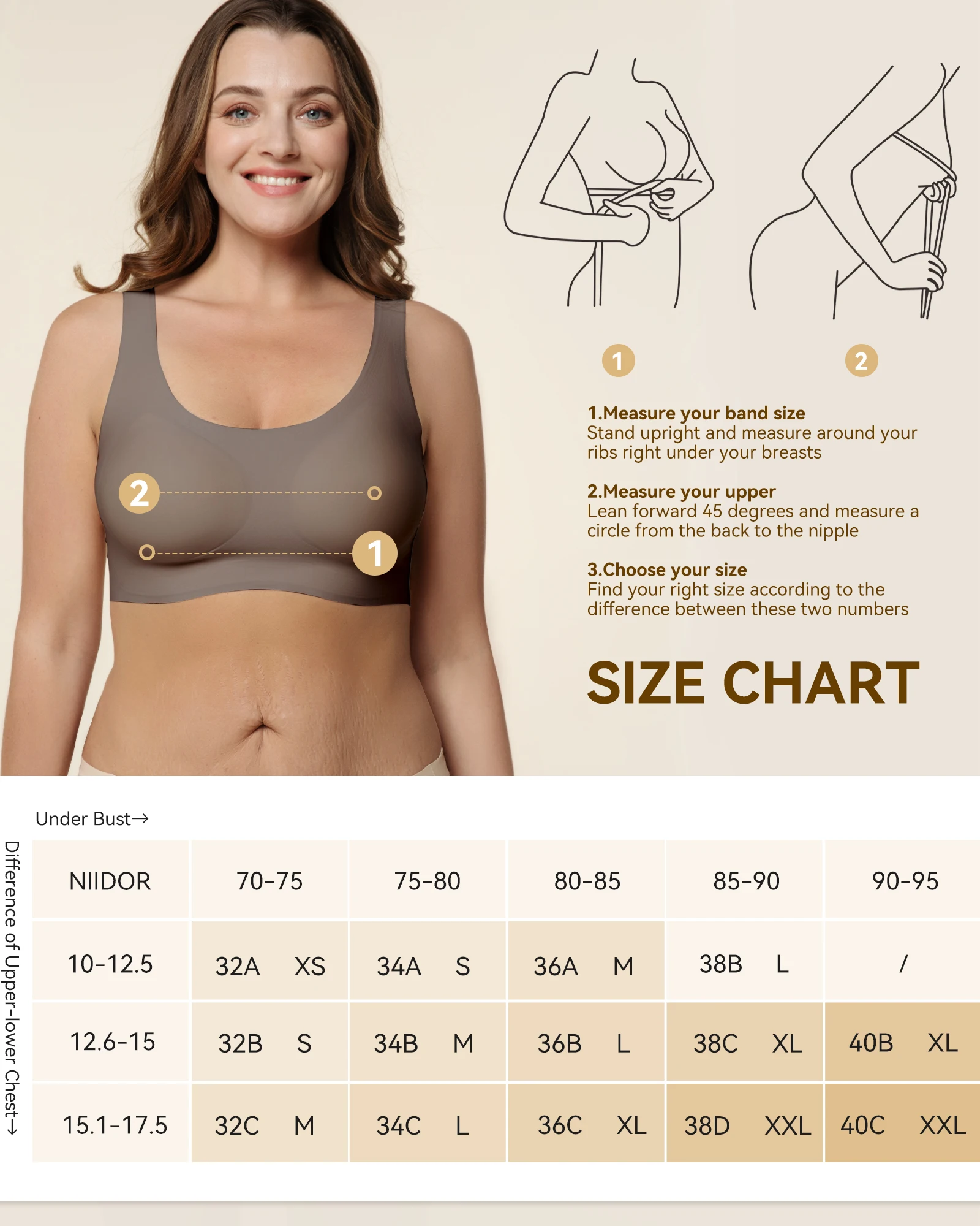 Niidor Women's Seamless Bra Invisible Wireless Bras Soft Comfy Daily Bra Female Wirefree T-Shirt Lingerie with Removable Pads