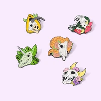 cute cartoon pins for women skull enamel pin vegetable tibetan antelope flower brooch small badges daily clothes accessories