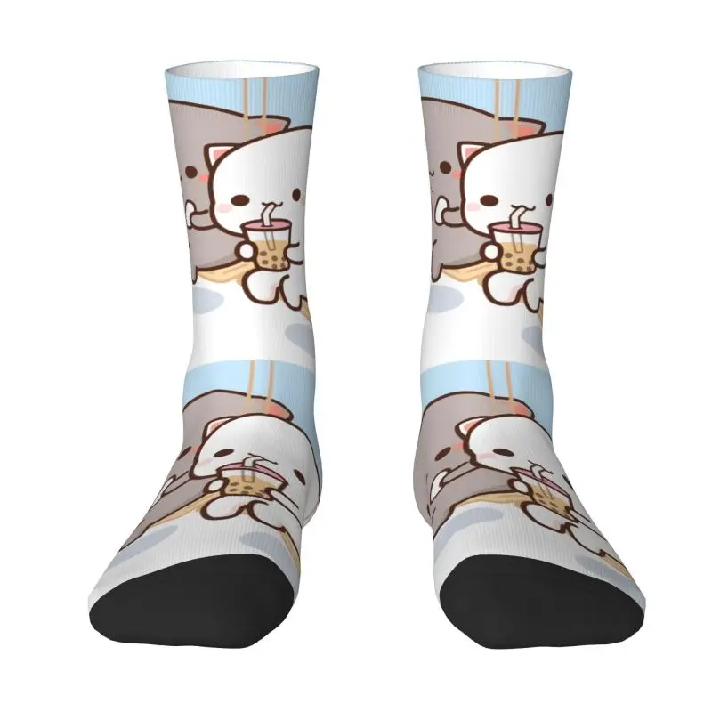 

Cute Men's Peach And Goma Mochi Cat Bubble Tea Dress Socks Unisex Warm Breathbale 3D Printed Crew Socks