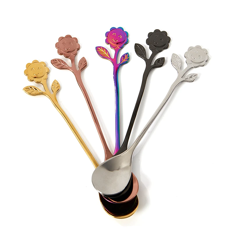 

Lovely Stainless Steel Spoon Smiley Sunflower Handle Coffee Spoon Fork Dessert Ice Cream Spoon Tea Spoon Kitchen Accessories