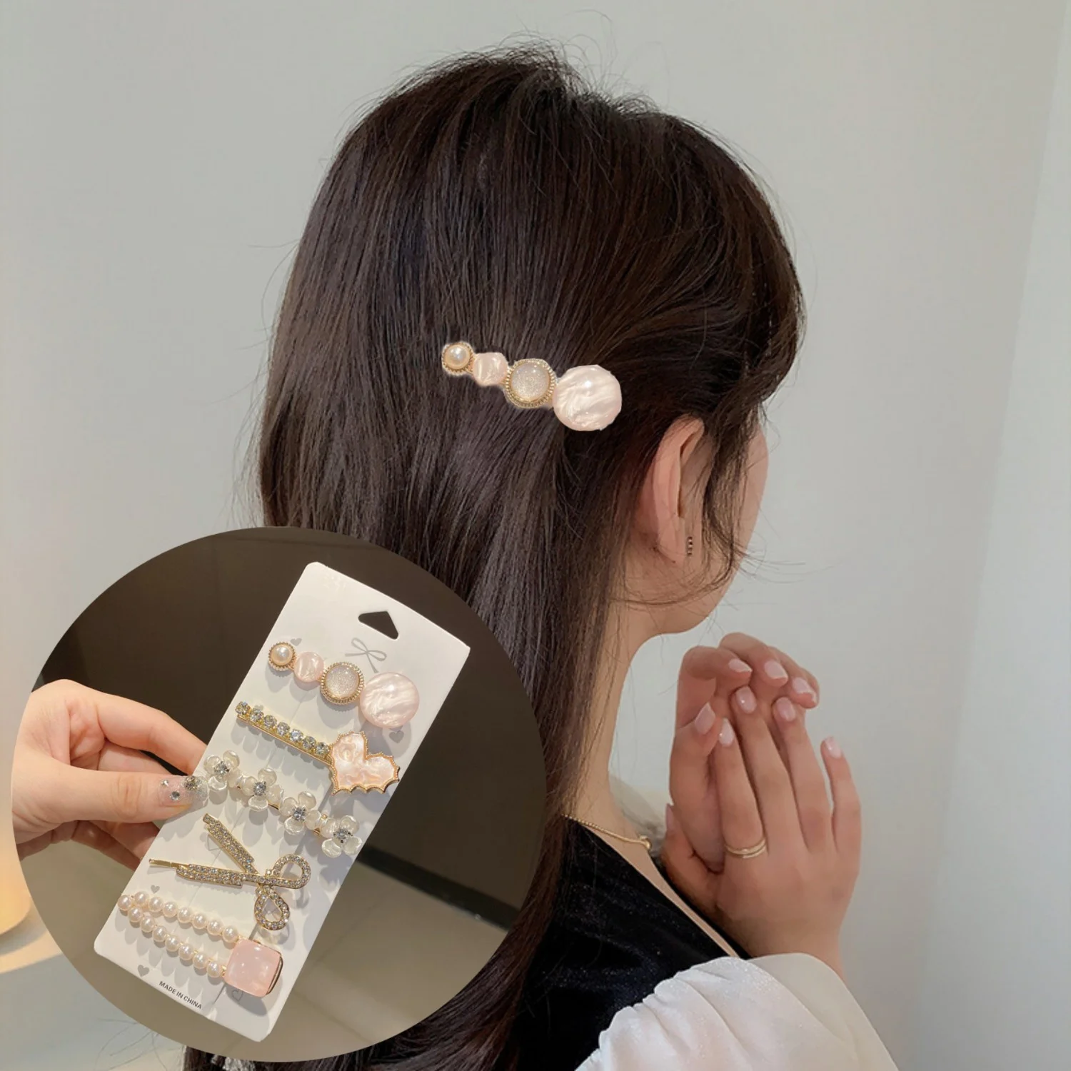 

5 Pcs/set Fashion Crystal Rhinestones Hairpin Round Shape Women Hair Clips Pearl Barrettes Styling Accessories