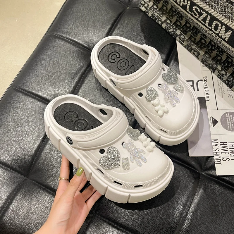 

Женские шлепанцы 2022, Летняя женская обувь, модная трендовая садовая обувь, обувь на платформе, милые шлепанцы с цепочками, повседневные женс...