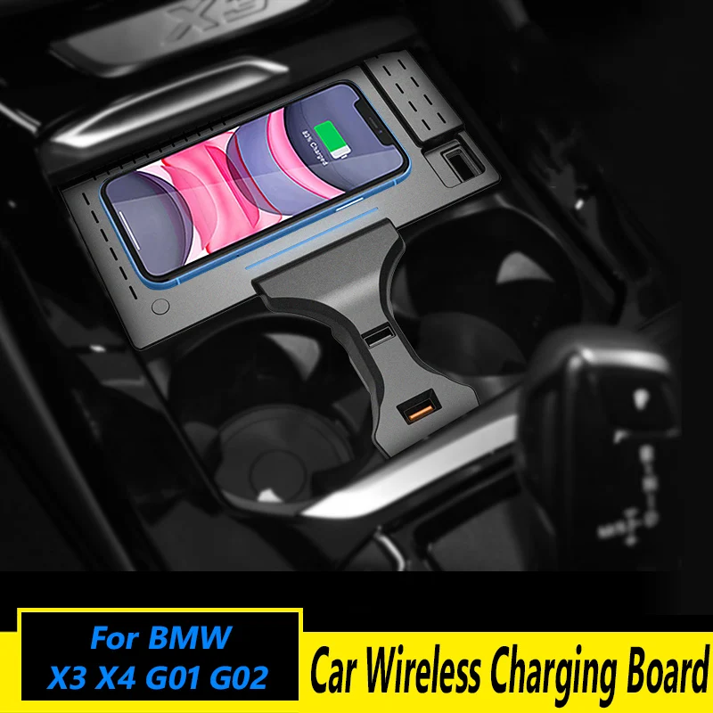 

For BMW X3 X4 G01 G02 15W Car Mobile Phone QI Wireless Charger Interior Cigarette Lighter Card Slot Modified Charging Board