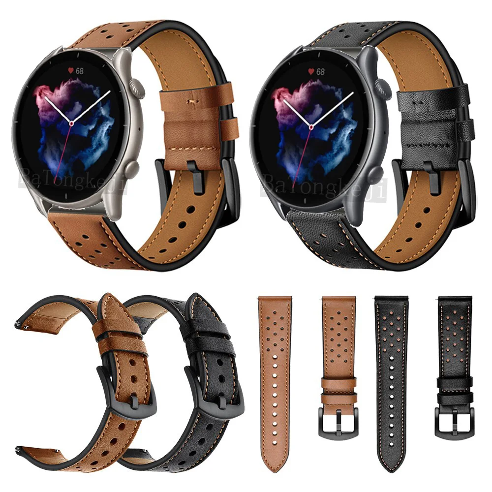 

Brown/Black Leather Strap For Amazfit GTR 3 Pro / GTS 3 Watch Band Wristband For Amazfit GTR3 GTS3/Bip/ GTS 2 Watchband Bracelet