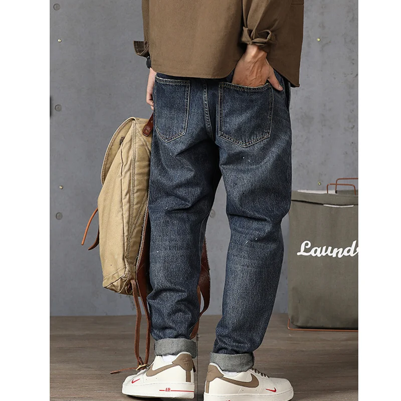 Streetwear Men 2022 New Pattern Vintage Recreational  Straight Cylinder  Navy Blue Jeans Large  Loose Cargo Pants Autumn Female