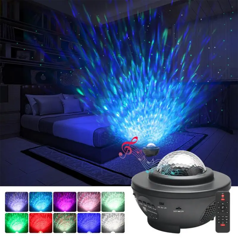 

Светодиодный проектор звездного неба, украшение для комнаты, с голосовым управлением через USB, музыкальный проигрыватель, ночник, романтическая лампа