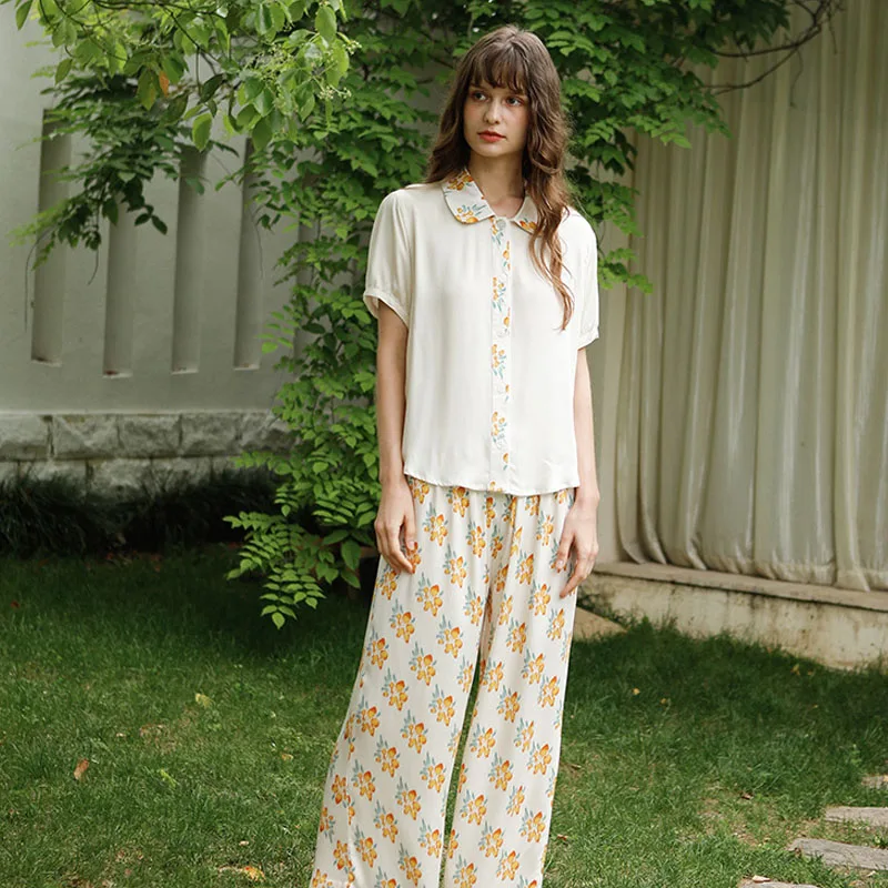 

Женский пижамный комплект из вискозы, с коротким рукавом и принтом