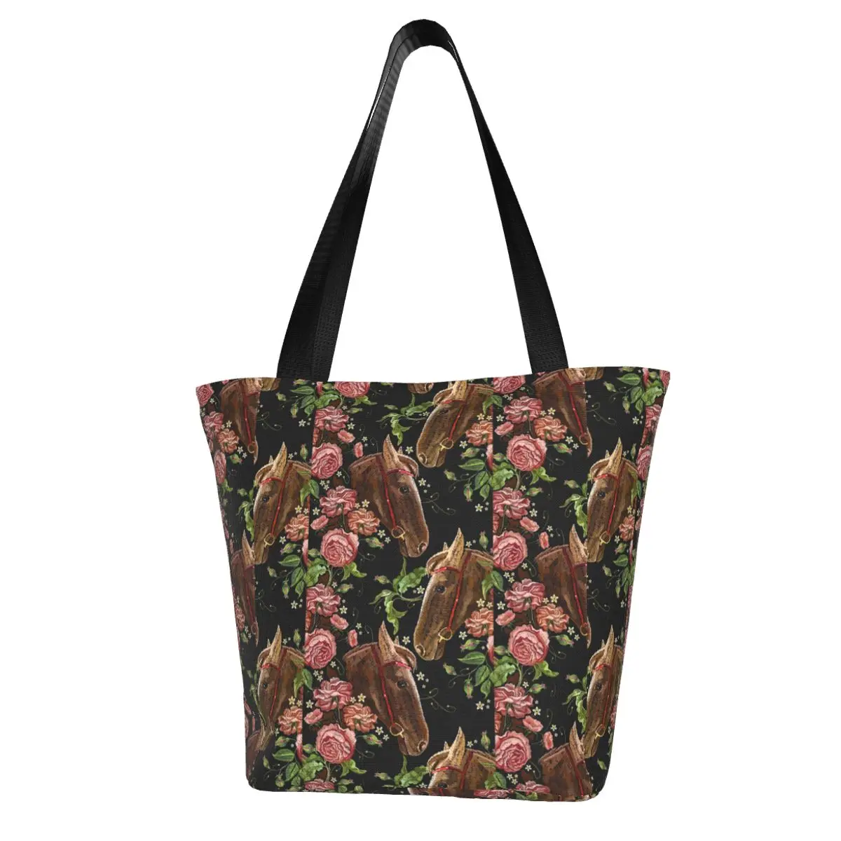 

Horse Head Shopping Bag Horses Trending Flowers Print Student Fashion Handbags Reusable Cloth School Bags