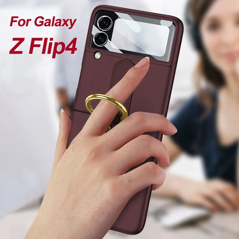 

GKK стеклянный чехол с внешним экраном для Samsung Galaxy Z Flip 4 5G, Ультратонкий чехол-подставка с кольцом, жесткий чехол для Galaxy Z Flip4